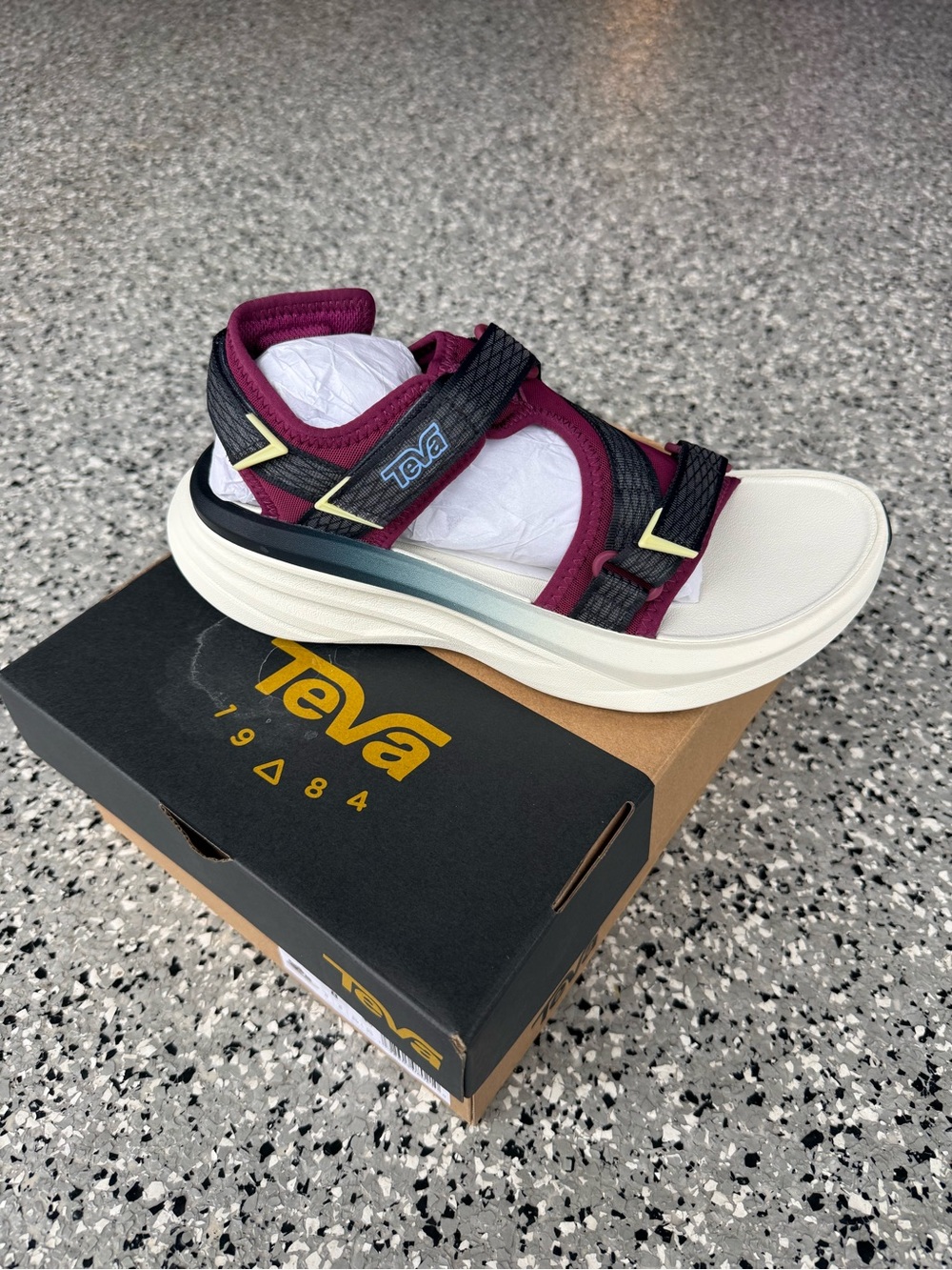 Teva Women’s Burgundy and Black Sport Sandal with Cream Sole